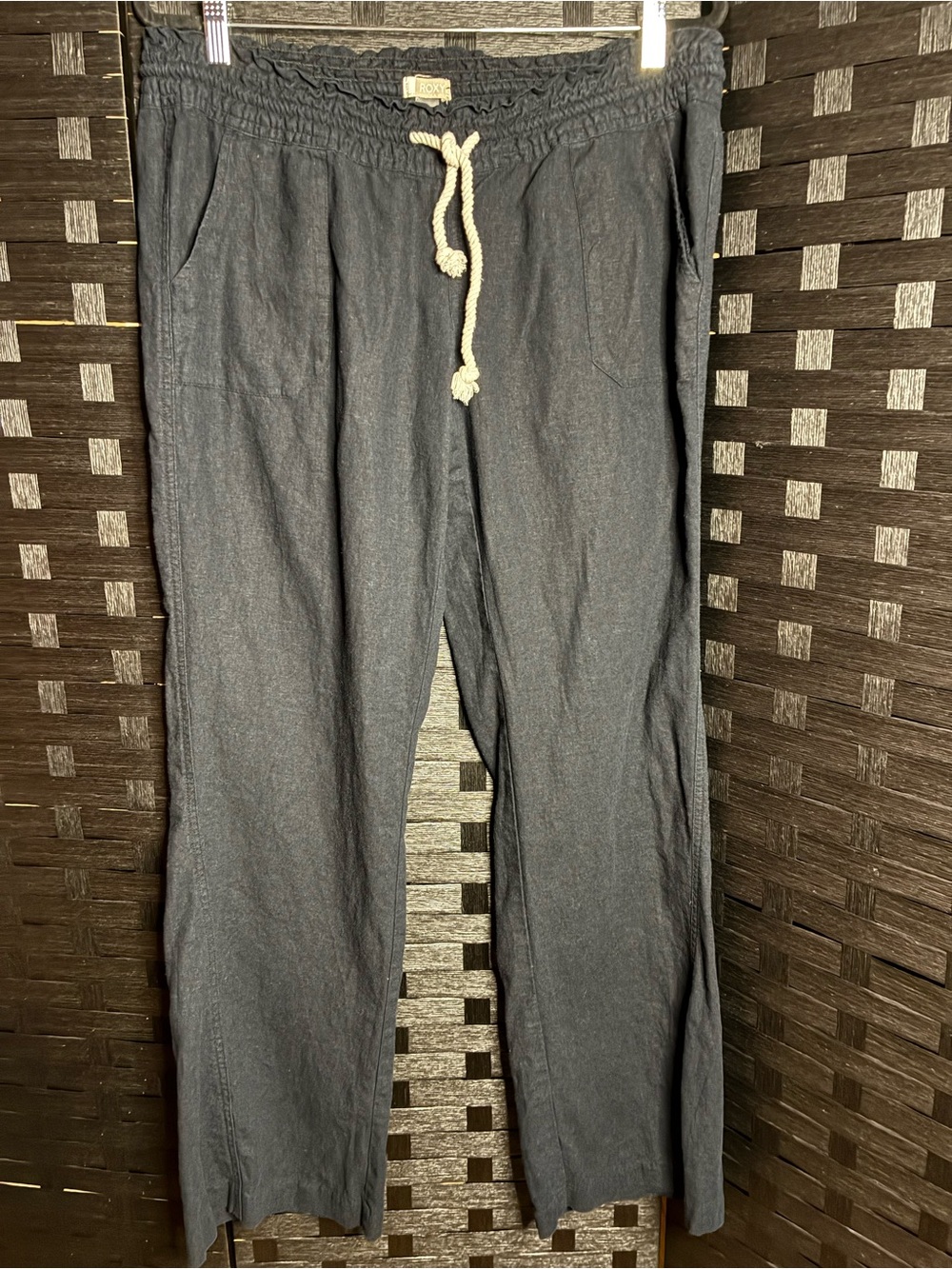 Roxy Linen Navy Drawstring Jogger Pants